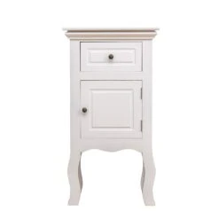 Wood White 1-Door 1-Drawer Bedside Table Nightstand Cabinet