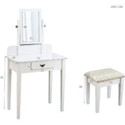 1-Drawer White Dressing Table With Stool & Single Square Mirror 17 1-Drawer White Dressing Table With Stool & Single Square Mirror -Daals Store BF021 CHART
