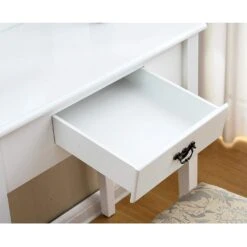 1-Drawer White Dressing Table With Stool & Single Square Mirror 13 1-Drawer White Dressing Table With Stool & Single Square Mirror -Daals Store BF021WHITE scene4