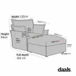 Byron Pillow Edge Mist Grey Boucle Modular Sofa, 1-Seater Chaise -Daals Store BOSF 7053 1STCHAISE CHART 1