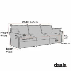 Byron Pillow Edge Mist Grey Boucle Modular Sofa, 3-Seater -Daals Store BOSF 7053 3ST CHART 1