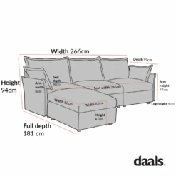 Byron Pillow Edge Mist Grey Boucle Modular Sofa, 3-Seater Chaise 16 Byron Pillow Edge Mist Grey Boucle Modular Sofa, 3-Seater Chaise -Daals Store BOSF 7053 3STCHAISE CHART 2
