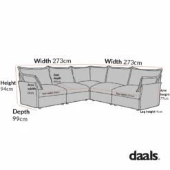 Byron Pillow Edge Beige Fabric Modular Sofa, 5-Seater Corner 14 Byron Pillow Edge Beige Fabric Modular Sofa, 5-Seater Corner -Daals Store BOSF 7053 5ST CORNER CHART