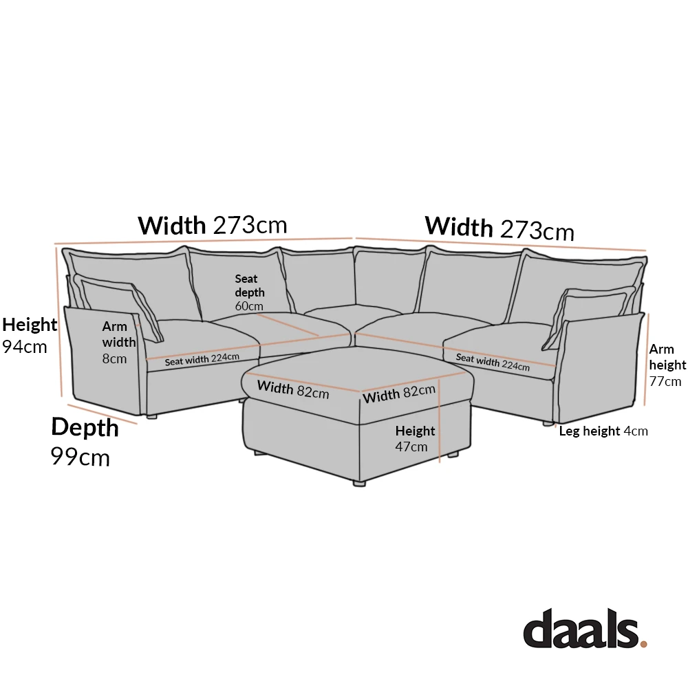 Byron Pillow Edge Beige Fabric Modular Sofa, 5-Seater Corner & Stool Set 4 Byron Pillow Edge Beige Fabric Modular Sofa, 5-Seater Corner & Stool Set - Image 4