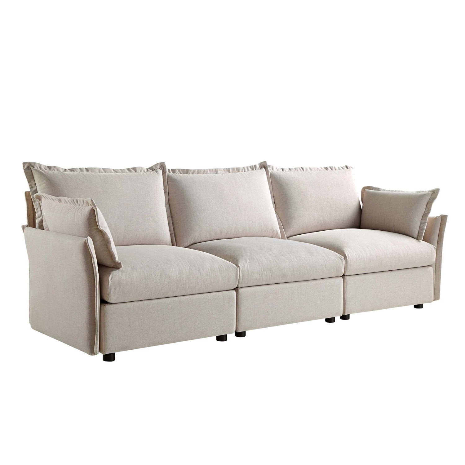 Byron Pillow Edge Beige Fabric Modular Sofa, 3-Seater 5 Byron Pillow Edge Beige Fabric Modular Sofa, 3-Seater - Image 5
