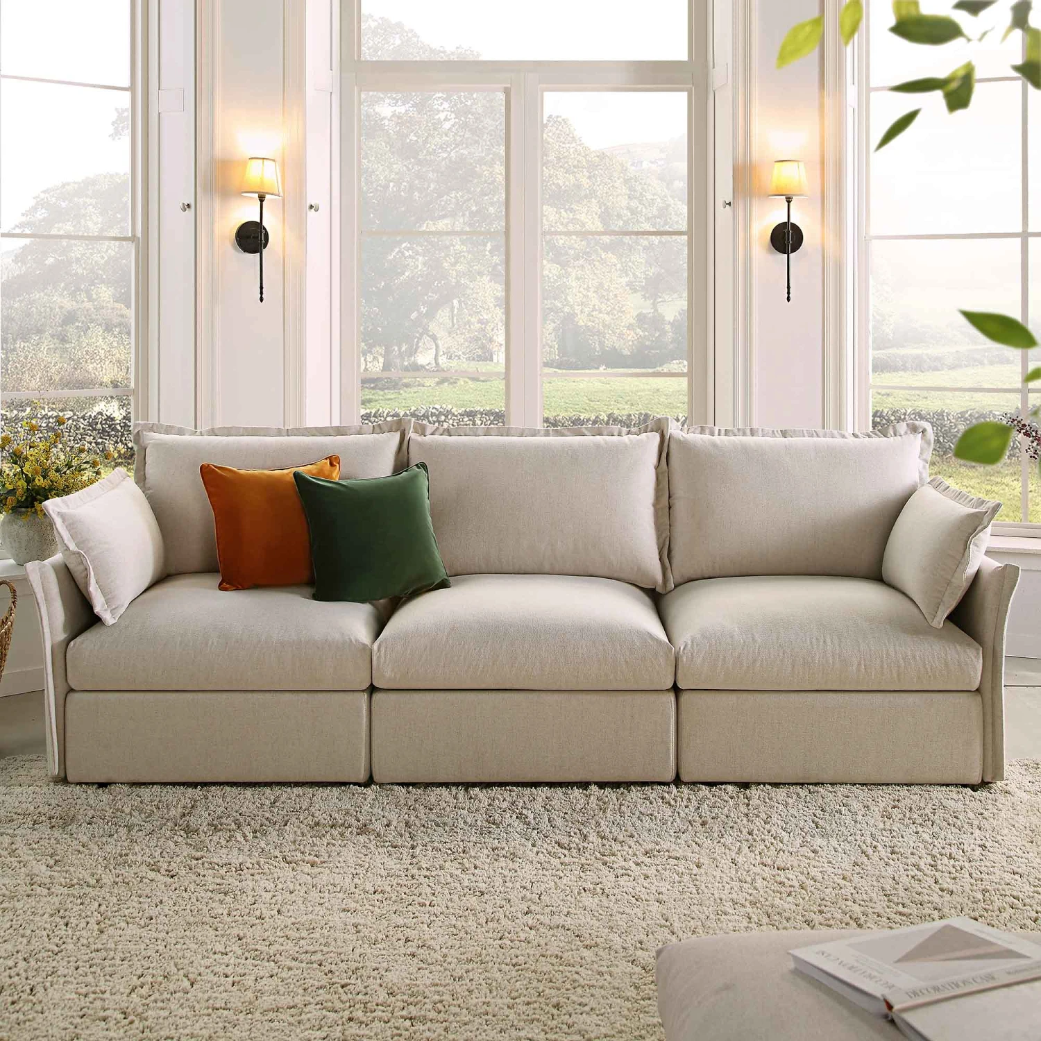 Byron Pillow Edge Beige Fabric Modular Sofa, 3-Seater 1 Byron Pillow Edge Beige Fabric Modular Sofa, 3-Seater