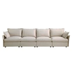 Byron Pillow Edge Beige Fabric Modular Sofa, 4-Seater -Daals Store BOSF 7053 BEIGE FAB 4ST WB1