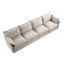 Byron Pillow Edge Beige Fabric Modular Sofa, 4-Seater -Daals Store BOSF 7053 BEIGE FAB 4ST WB4