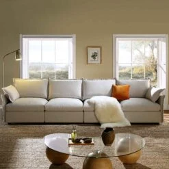 Byron Pillow Edge Beige Fabric Modular Sofa, 4-Seater -Daals Store BOSF 7053 BEIGE FAB 4ST scene1