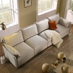 Byron Pillow Edge Beige Fabric Modular Sofa, 4-Seater -Daals Store BOSF 7053 BEIGE FAB 4ST scene2