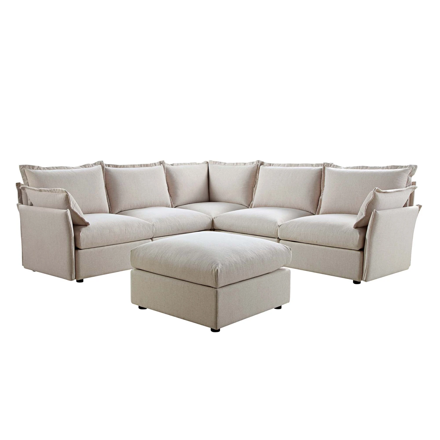 Byron Pillow Edge Beige Fabric Modular Sofa, 5-Seater Corner & Stool Set 2 Byron Pillow Edge Beige Fabric Modular Sofa, 5-Seater Corner & Stool Set - Image 2