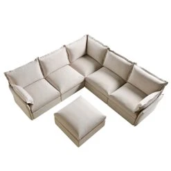 Byron Pillow Edge Beige Fabric Modular Sofa, 5-Seater Corner & Stool Set 9 Byron Pillow Edge Beige Fabric Modular Sofa, 5-Seater Corner & Stool Set -Daals Store BOSF 7053 BEIGE FAB 5STCORNERSTOOLSET WB2