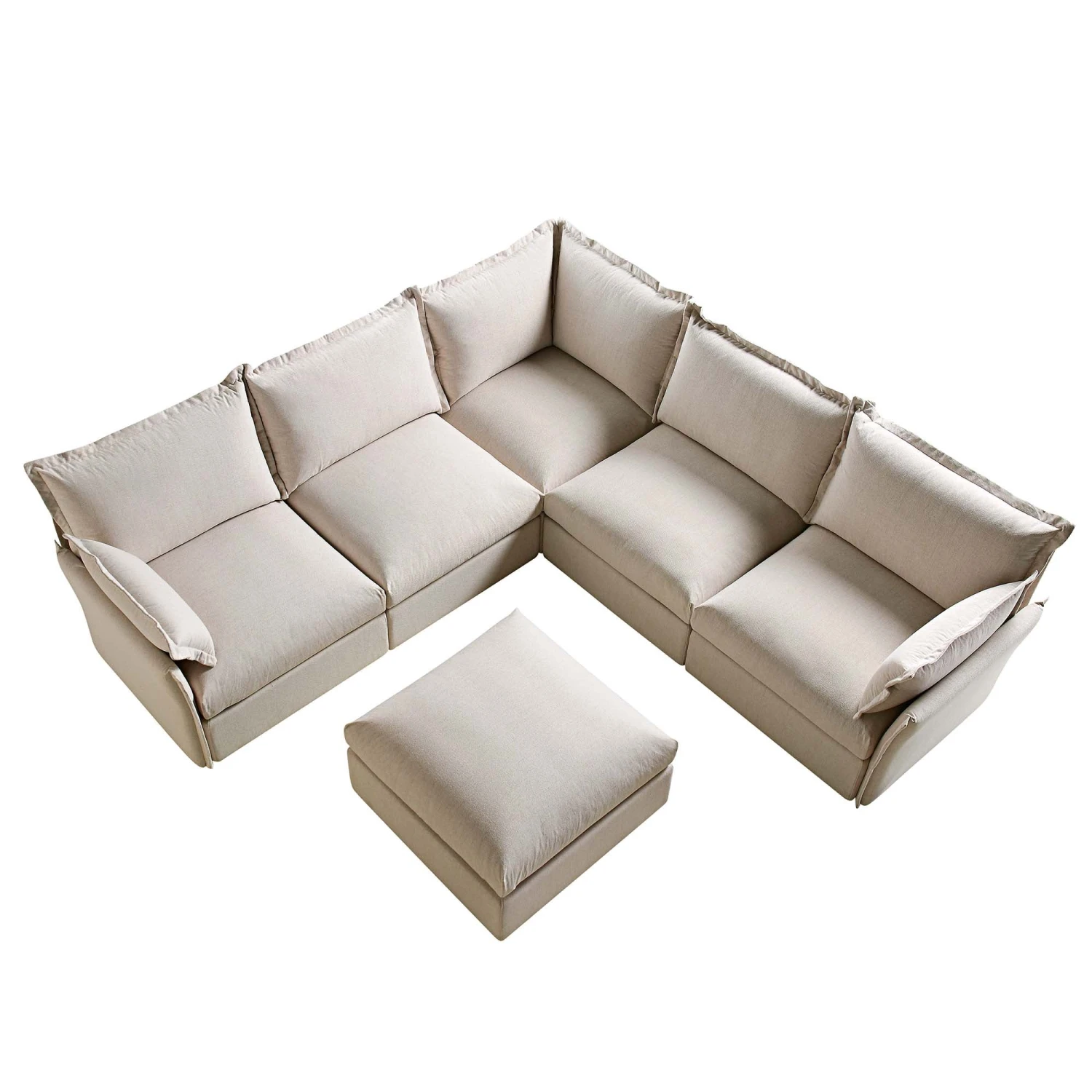 Byron Pillow Edge Beige Fabric Modular Sofa, 5-Seater Corner & Stool Set 3 Byron Pillow Edge Beige Fabric Modular Sofa, 5-Seater Corner & Stool Set - Image 3
