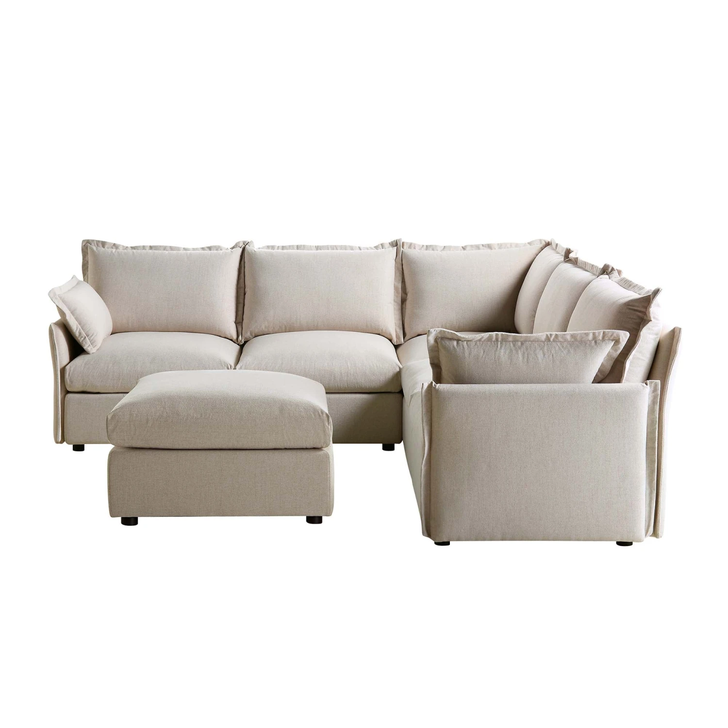 Byron Pillow Edge Beige Fabric Modular Sofa, 5-Seater Corner & Stool Set 6 Byron Pillow Edge Beige Fabric Modular Sofa, 5-Seater Corner & Stool Set - Image 6