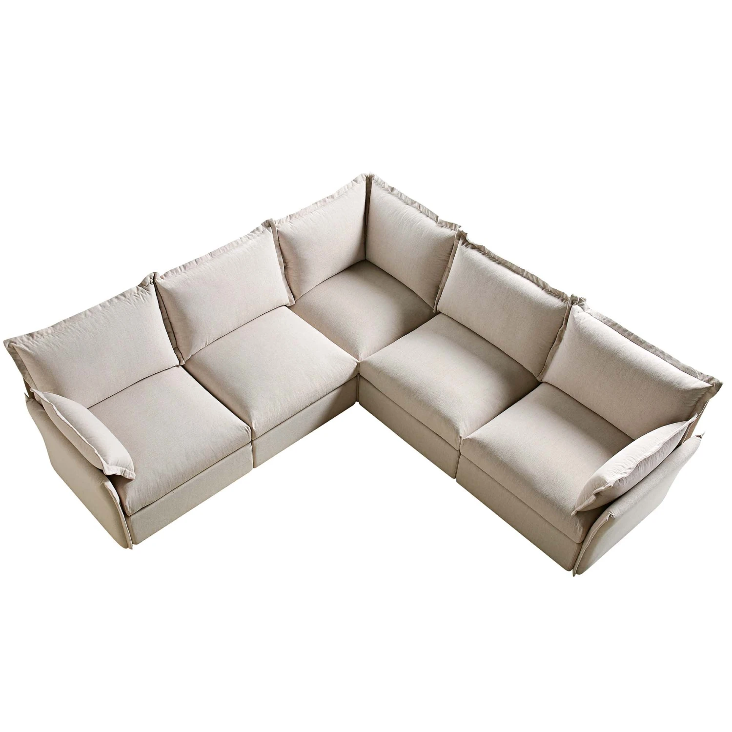 Byron Pillow Edge Beige Fabric Modular Sofa, 5-Seater Corner 4 Byron Pillow Edge Beige Fabric Modular Sofa, 5-Seater Corner - Image 4