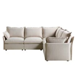 Byron Pillow Edge Beige Fabric Modular Sofa, 5-Seater Corner 13 Byron Pillow Edge Beige Fabric Modular Sofa, 5-Seater Corner -Daals Store BOSF 7053 BEIGE FAB 5STCORNER WB2
