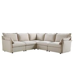 Byron Pillow Edge Beige Fabric Modular Sofa, 5-Seater Corner 16 Byron Pillow Edge Beige Fabric Modular Sofa, 5-Seater Corner -Daals Store BOSF 7053 BEIGE FAB 5STCORNER WB4