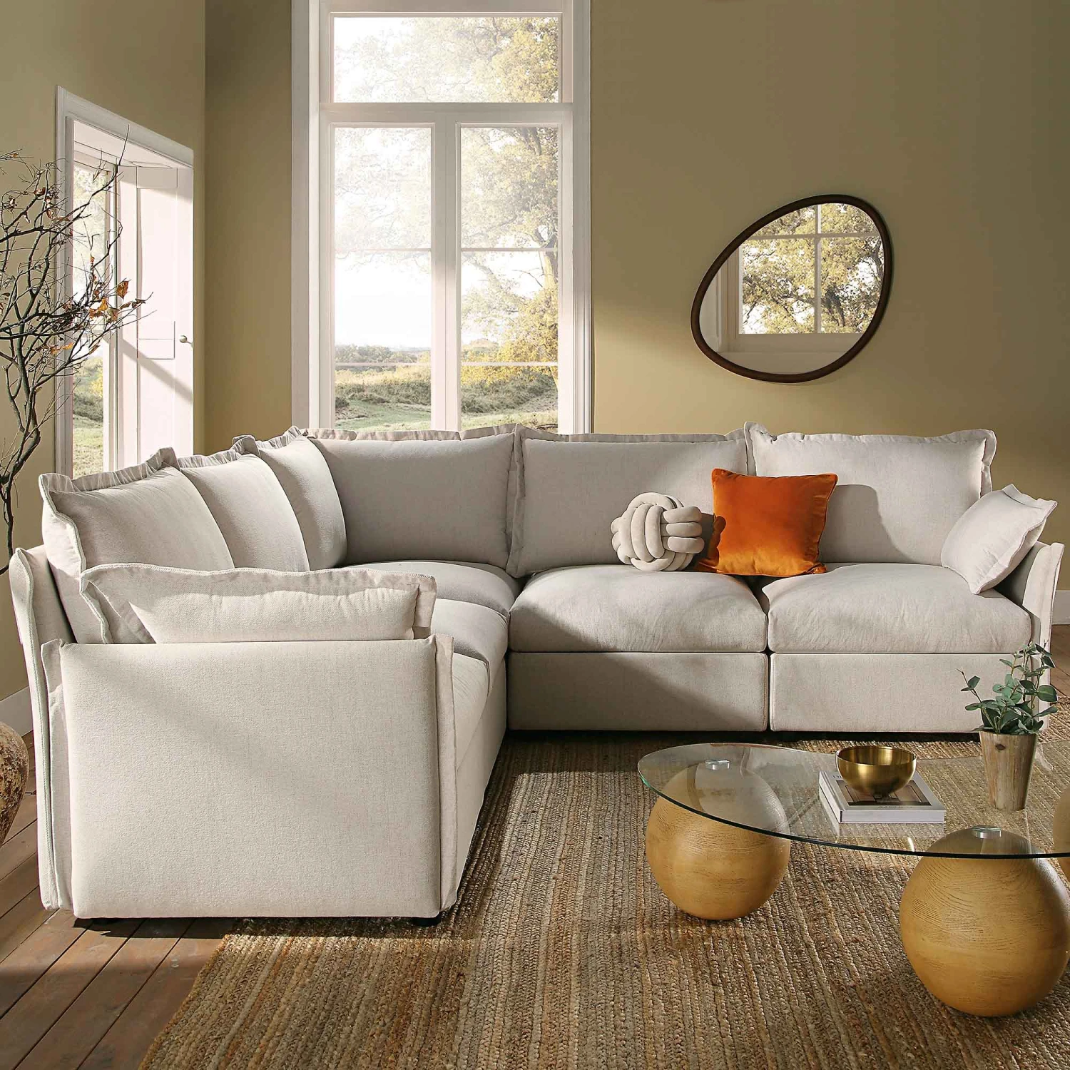Byron Pillow Edge Beige Fabric Modular Sofa, 5-Seater Corner 3 Byron Pillow Edge Beige Fabric Modular Sofa, 5-Seater Corner - Image 3