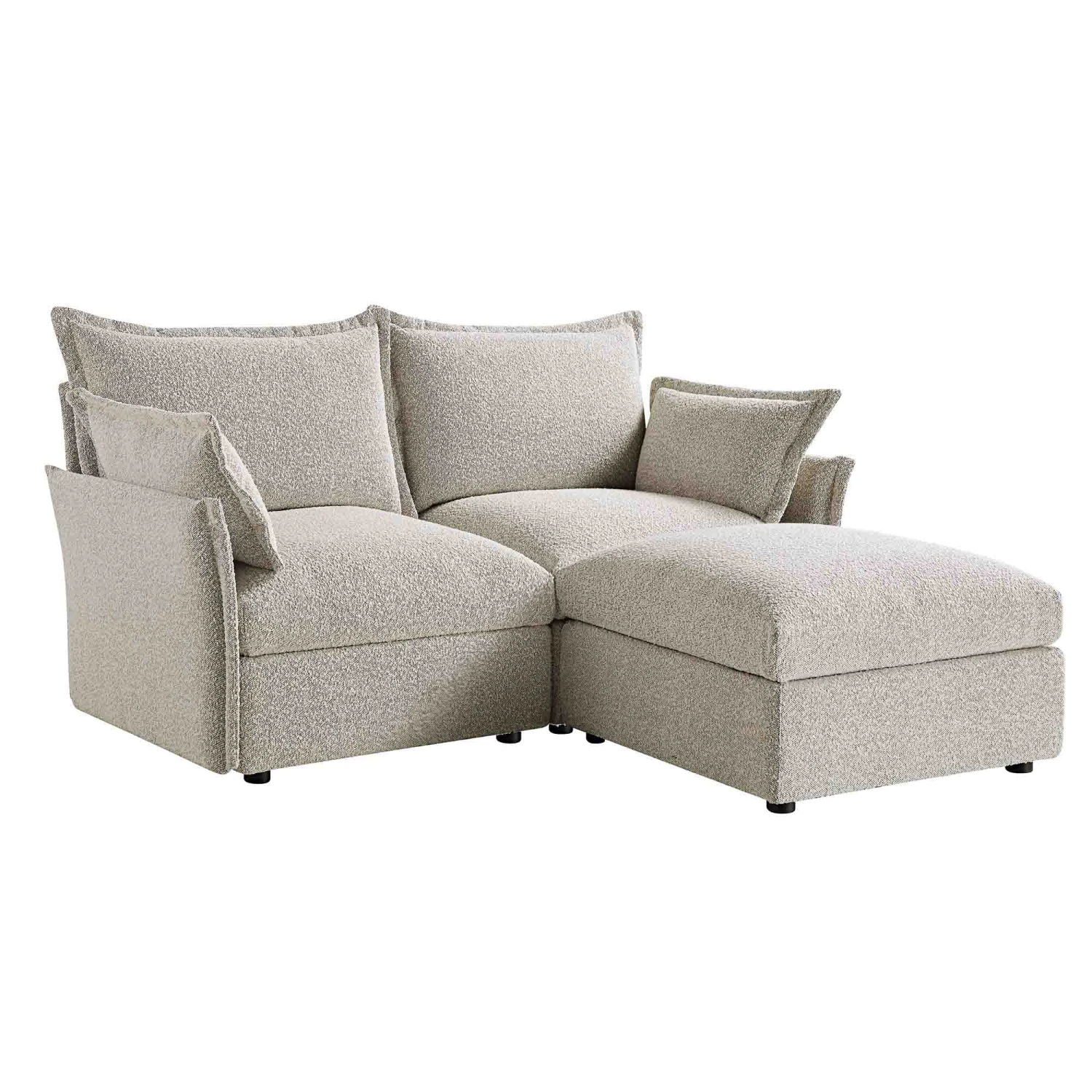 Byron Pillow Edge Mist Grey Boucle Modular Sofa, 2-Seater Chaise 4 Byron Pillow Edge Mist Grey Boucle Modular Sofa, 2-Seater Chaise - Image 4