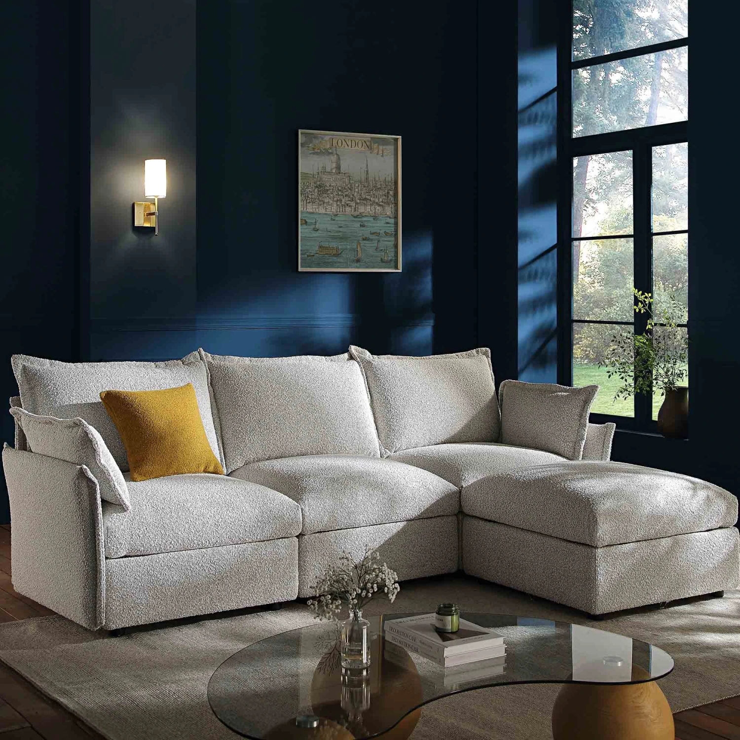 Byron Pillow Edge Mist Grey Boucle Modular Sofa, 3-Seater Chaise 1 Byron Pillow Edge Mist Grey Boucle Modular Sofa, 3-Seater Chaise