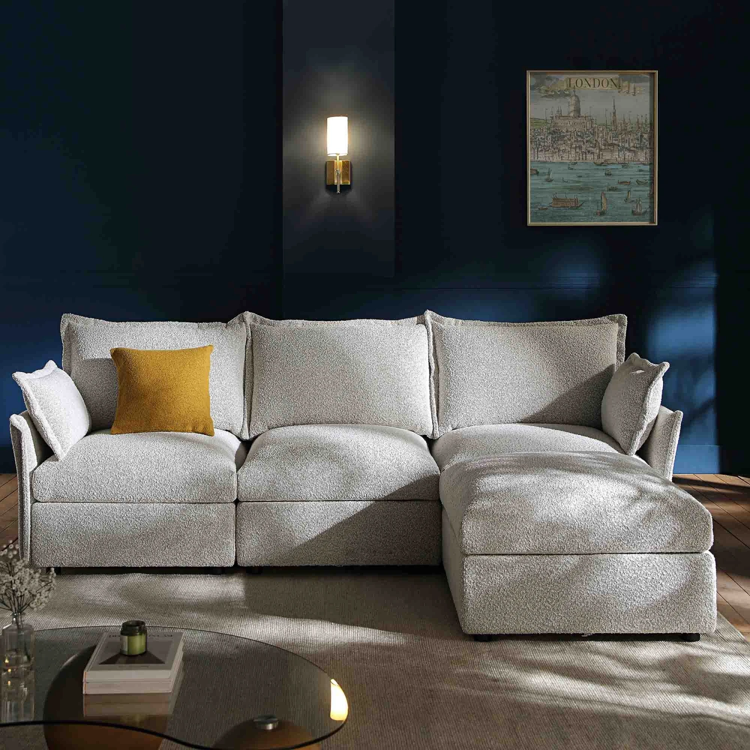 Byron Pillow Edge Mist Grey Boucle Modular Sofa, 3-Seater Chaise 2 Byron Pillow Edge Mist Grey Boucle Modular Sofa, 3-Seater Chaise - Image 2