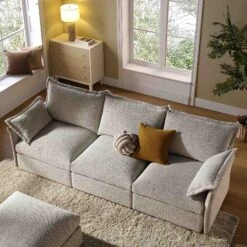 Byron Pillow Edge Mist Grey Boucle Modular Sofa, 3-Seater -Daals Store BOSF 7053 GREY BOU 3ST scene2