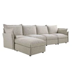Byron Pillow Edge Mist Grey Boucle Modular Sofa, 4-Seater Chaise -Daals Store BOSF 7053 GREY BOU 4STCHAISE WB3
