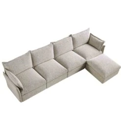 Byron Pillow Edge Mist Grey Boucle Modular Sofa, 4-Seater Chaise -Daals Store BOSF 7053 GREY BOU 4STCHAISE WB4