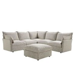 Byron Pillow Edge Mist Grey Boucle Modular Sofa, 5-Seater Corner & Stool Set 11 Byron Pillow Edge Mist Grey Boucle Modular Sofa, 5-Seater Corner & Stool Set -Daals Store BOSF 7053 GREY BOU 5STCORNERSTOOLSET WB1