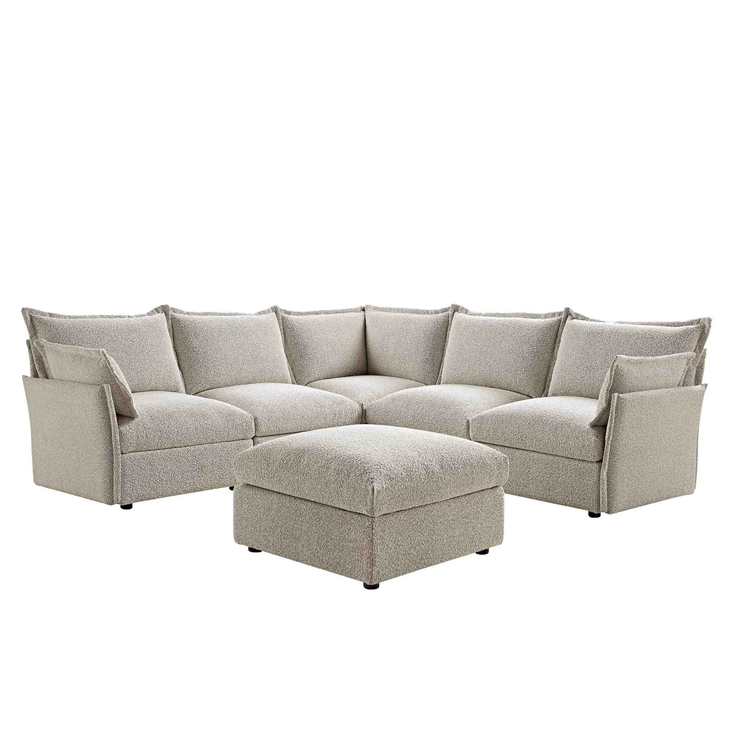 Byron Pillow Edge Mist Grey Boucle Modular Sofa, 5-Seater Corner & Stool Set 4 Byron Pillow Edge Mist Grey Boucle Modular Sofa, 5-Seater Corner & Stool Set - Image 4