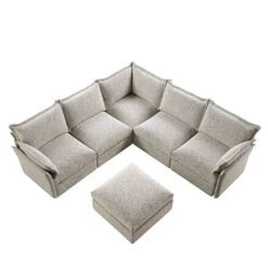 Byron Pillow Edge Mist Grey Boucle Modular Sofa, 5-Seater Corner & Stool Set 12 Byron Pillow Edge Mist Grey Boucle Modular Sofa, 5-Seater Corner & Stool Set -Daals Store BOSF 7053 GREY BOU 5STCORNERSTOOLSET WB2