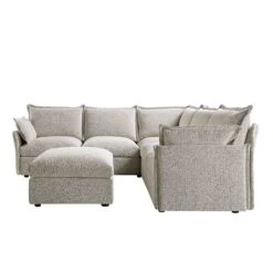 Byron Pillow Edge Mist Grey Boucle Modular Sofa, 5-Seater Corner & Stool Set 14 Byron Pillow Edge Mist Grey Boucle Modular Sofa, 5-Seater Corner & Stool Set -Daals Store BOSF 7053 GREY BOU 5STCORNERSTOOLSET WB3
