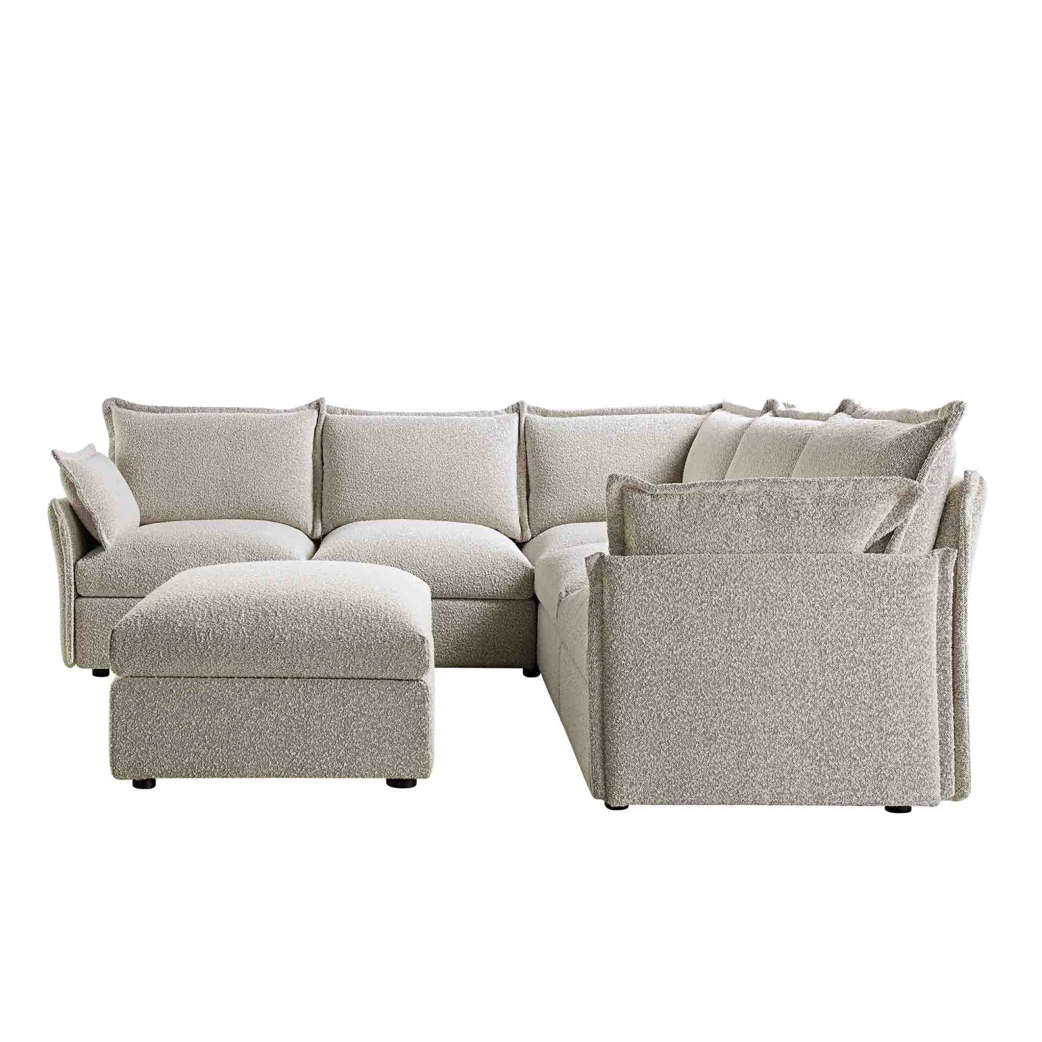 Byron Pillow Edge Mist Grey Boucle Modular Sofa, 5-Seater Corner & Stool Set 7 Byron Pillow Edge Mist Grey Boucle Modular Sofa, 5-Seater Corner & Stool Set - Image 7