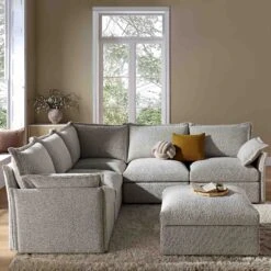 Byron Pillow Edge Mist Grey Boucle Modular Sofa, 5-Seater Corner & Stool Set 10 Byron Pillow Edge Mist Grey Boucle Modular Sofa, 5-Seater Corner & Stool Set -Daals Store BOSF 7053 GREY BOU 5STCORNERSTOOLSET scene2