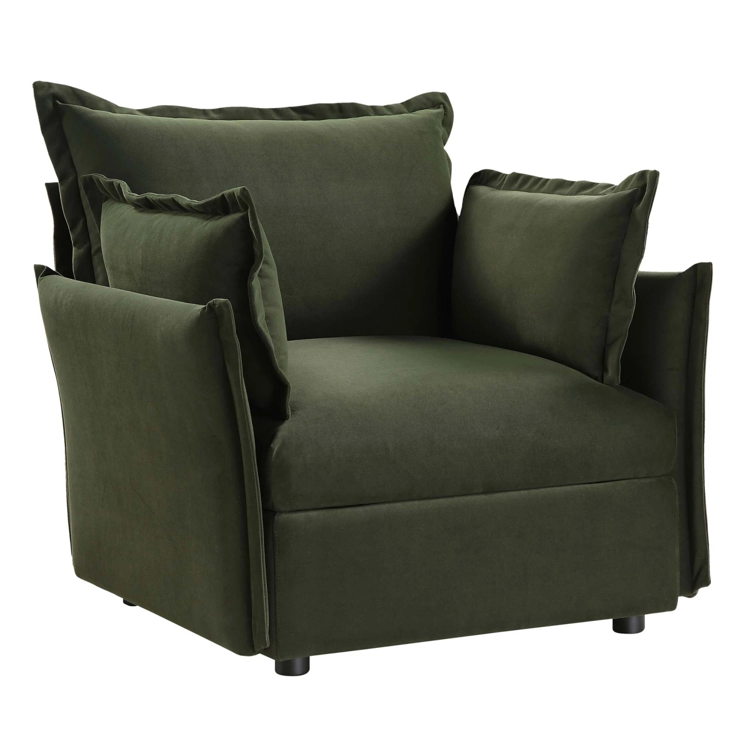 Byron Pillow Edge Moss Green Velvet Modular Sofa, 1-Seater 4 Byron Pillow Edge Moss Green Velvet Modular Sofa, 1-Seater - Image 4