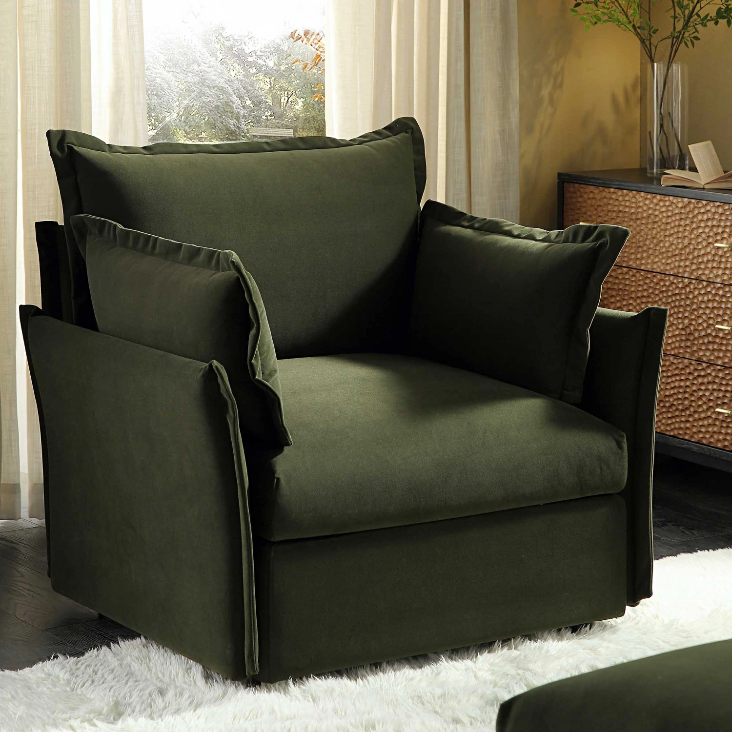 Byron Pillow Edge Moss Green Velvet Modular Sofa, 1-Seater 1 Byron Pillow Edge Moss Green Velvet Modular Sofa, 1-Seater