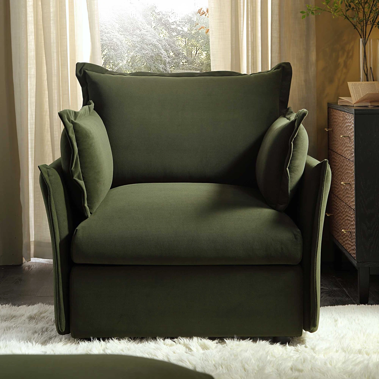 Byron Pillow Edge Moss Green Velvet Modular Sofa, 1-Seater 2 Byron Pillow Edge Moss Green Velvet Modular Sofa, 1-Seater - Image 2