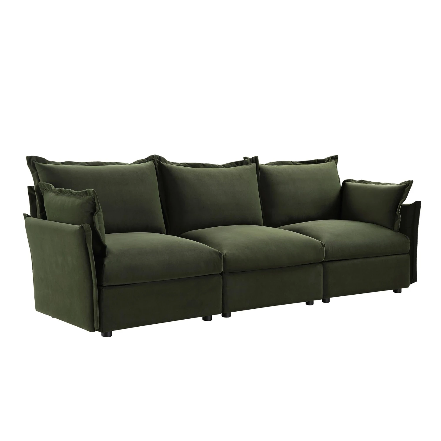 Byron Pillow Edge Moss Green Velvet Modular Sofa, 3-Seater 4 Byron Pillow Edge Moss Green Velvet Modular Sofa, 3-Seater - Image 4