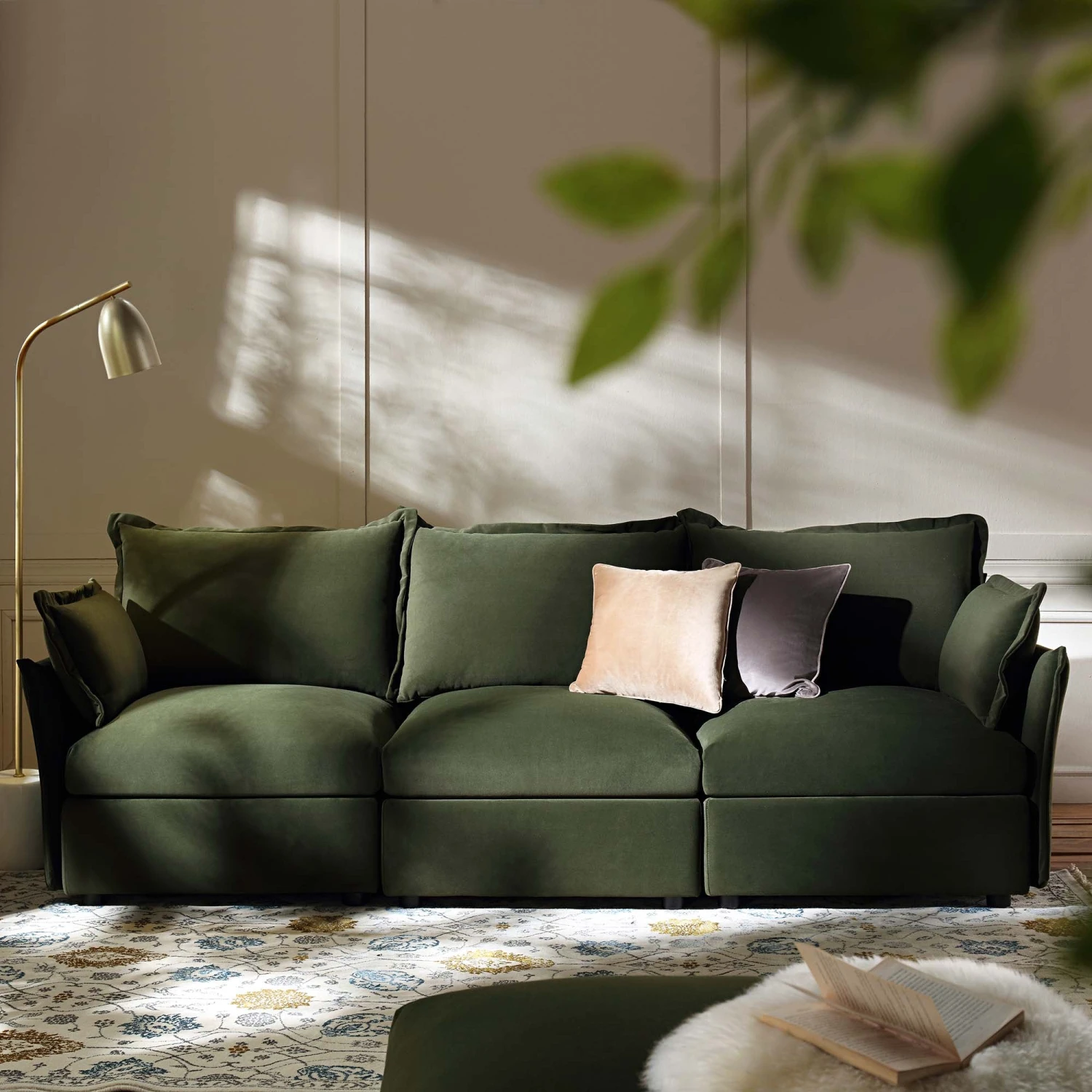 Byron Pillow Edge Moss Green Velvet Modular Sofa, 3-Seater 1 Byron Pillow Edge Moss Green Velvet Modular Sofa, 3-Seater