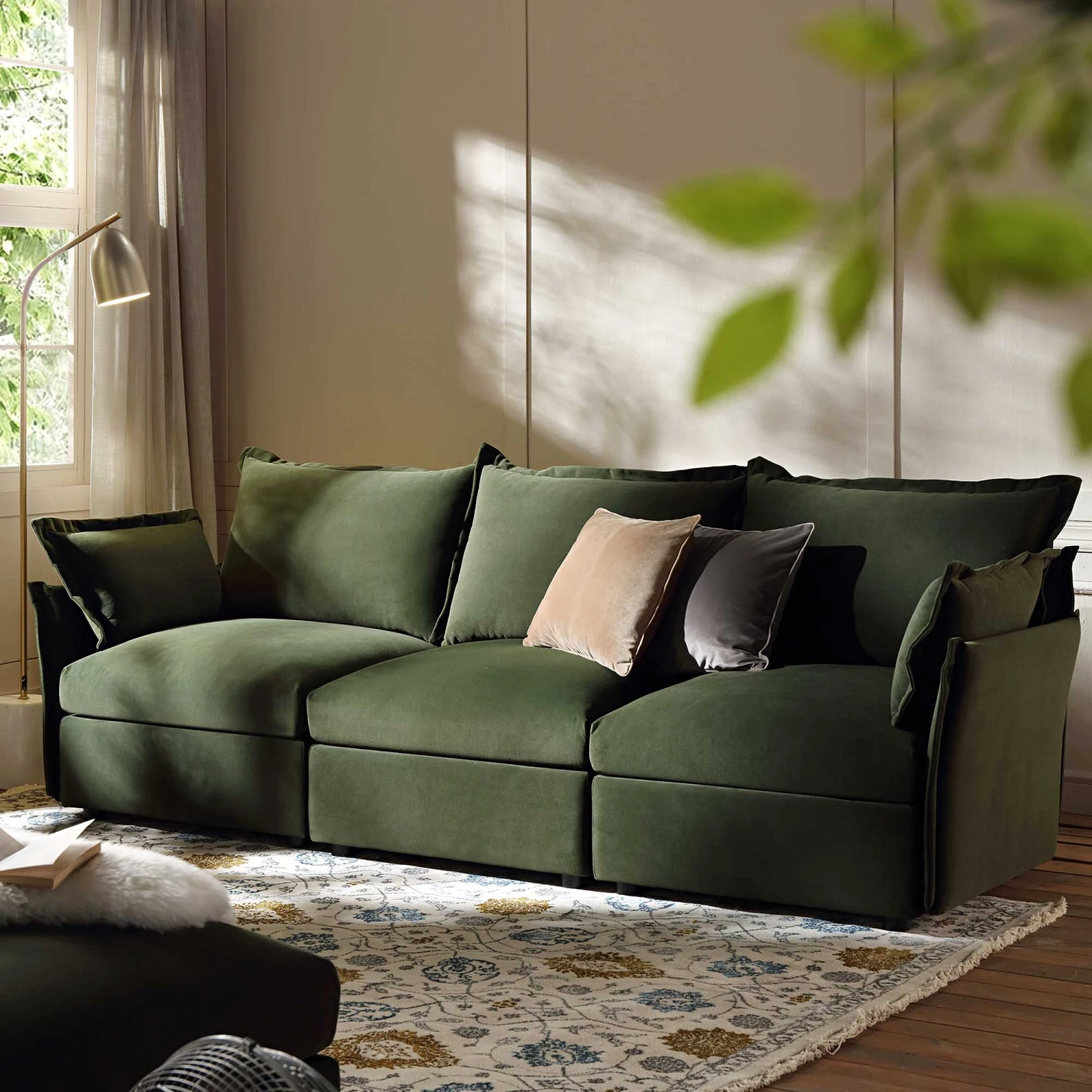 Byron Pillow Edge Moss Green Velvet Modular Sofa, 3-Seater 2 Byron Pillow Edge Moss Green Velvet Modular Sofa, 3-Seater - Image 2
