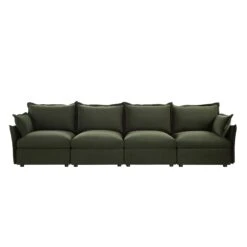 Byron Pillow Edge Moss Green Velvet Modular Sofa, 4-Seater -Daals Store BOSF 7053 MOSS VEL 4ST WB1