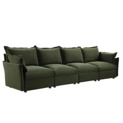 Byron Pillow Edge Moss Green Velvet Modular Sofa, 4-Seater -Daals Store BOSF 7053 MOSS VEL 4ST WB2