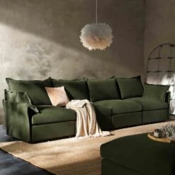 Byron Pillow Edge Moss Green Velvet Modular Sofa, 4-Seater -Daals Store BOSF 7053 MOSS VEL 4ST scene1