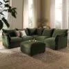 Byron Pillow Edge Moss Green Velvet Modular Sofa, 5-Seater Corner & Stool Set -Daals Store BOSF 7053 MOSS VEL 5STCORNERSTOOLSET main