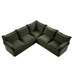 Byron Pillow Edge Moss Green Velvet Modular Sofa, 5-Seater Corner -Daals Store BOSF 7053 MOSS VEL 5STCORNER WB3