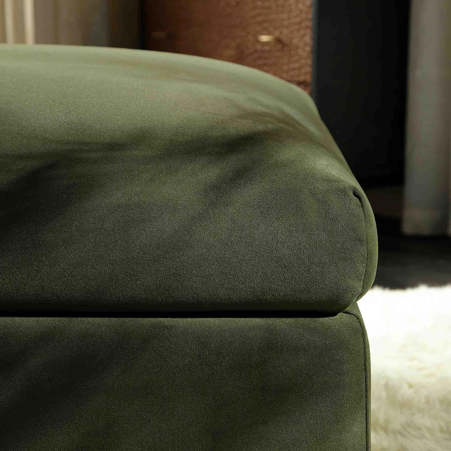 Byron Moss Green Velvet Fabric Pouffe 3 Byron Moss Green Velvet Fabric Pouffe - Image 3