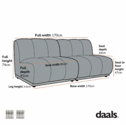 Granvia Taupe Boucle Modular Sofa, 2-Seater Sofa -Daals Store BOSF 9381 2ST CHART 2