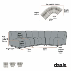 Granvia Taupe Boucle Modular Sofa, 3-Seater L-Shaped Sofa 7 Granvia Taupe Boucle Modular Sofa, 3-Seater L-Shaped Sofa -Daals Store BOSF 9381 3ST LS CHART 2
