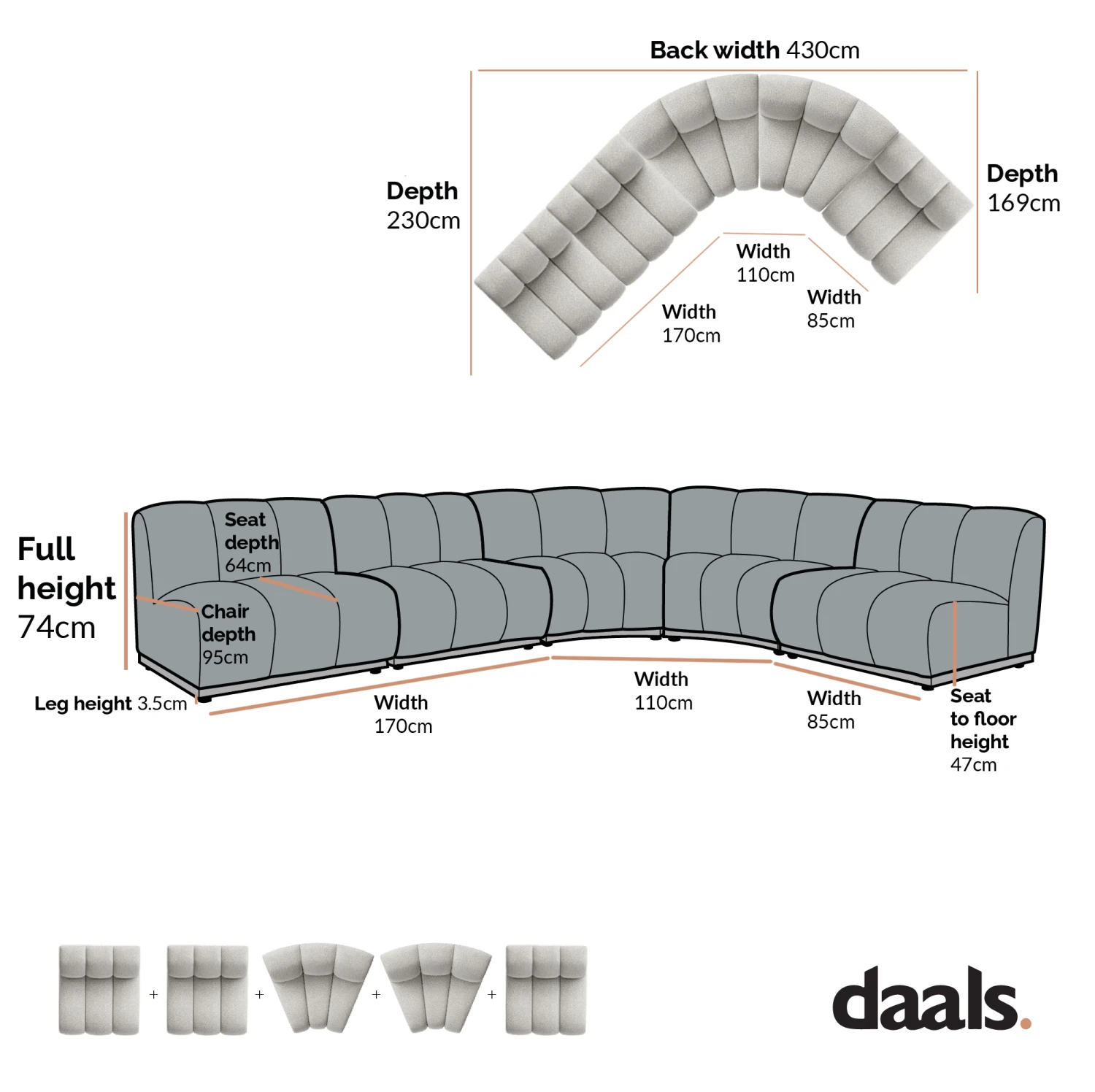 Granvia Taupe Boucle Modular Sofa, 5-Seater Grand L-Shaped Sofa 5 Granvia Taupe Boucle Modular Sofa, 5-Seater Grand L-Shaped Sofa - Image 5