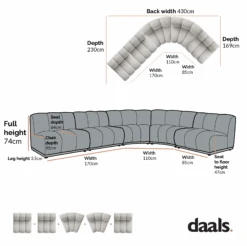 Granvia Ecru Boucle Modular Sofa, 5-Seater Grand L-Shaped Sofa -Daals Store BOSF 9381 5ST LS CHART